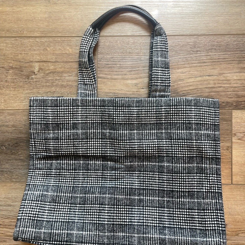 H&M Black and White Checkered Tote Bag